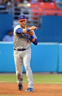 Oakland Athletics' short stop Bobby Crosby makes the throw to first for the  double play on Toronto Blue Jays' David Eckstein on a hit from Matt Stairs  in the second inning of